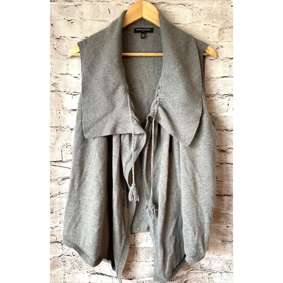 Banana Republic Sweater Vest Grey Open Front Cardigan Collared Womens M/L - Picture 1 of 5